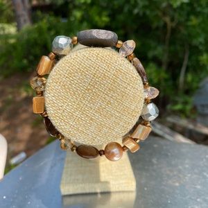 Brown Elastic Beaded Bracelet